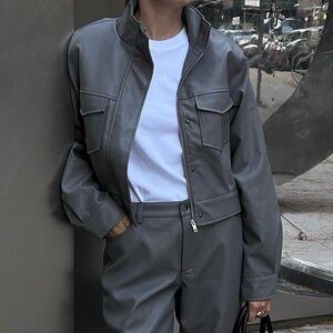 Women's Gray faux-Leather jacket